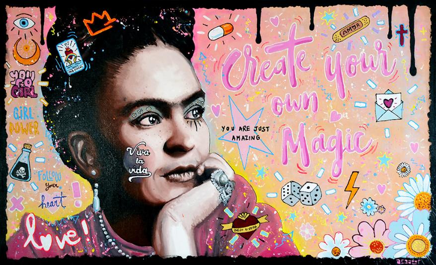 Portrait de Frida Kahlo à la peinture à l'huile sur toile